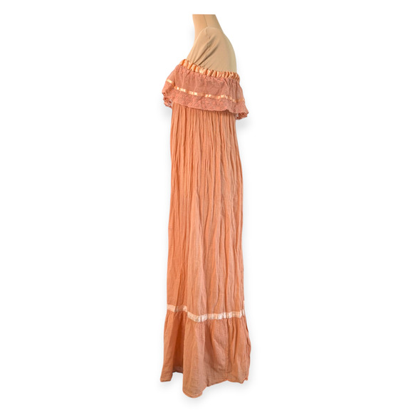 Vintage 70s Festival Maxi Gown ~ Apricot Ruffle Strapless - Picture 3 of 7
